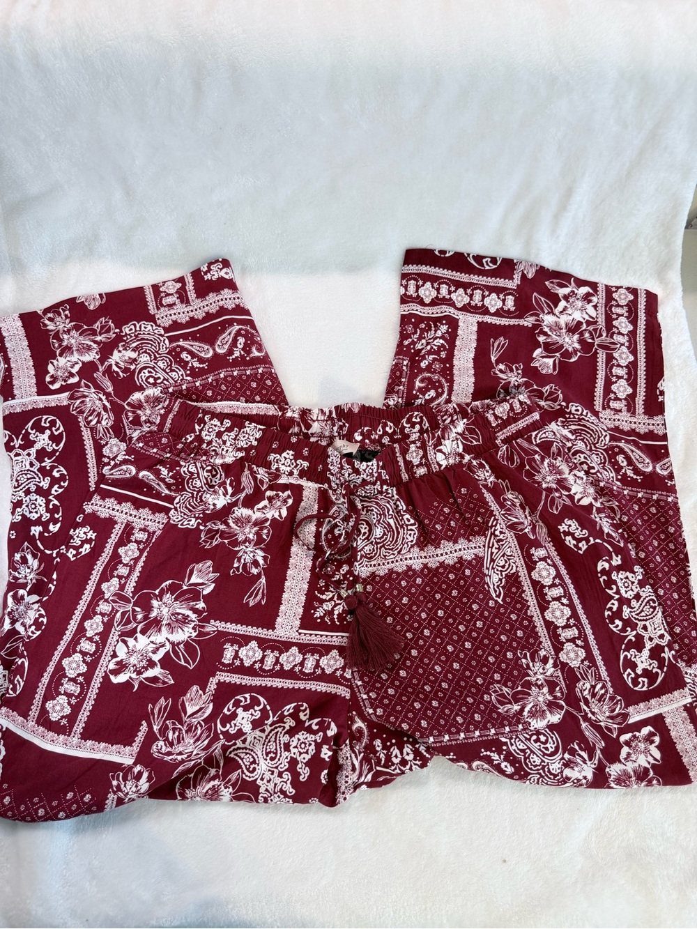 Philosophy Burgundy and White Bandana Print Drawstring Shorts